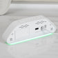 Digital alarm clock with side ports, white body and green LED glow