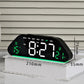 Digital alarm clock with large LED display, black case and green time digits