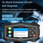 OBD2 scanner showing emission self-diagnosis menu on screen with OK and Exit
