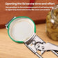 Jar lid can opener tool clamped to the lid with serrated grip wheel
