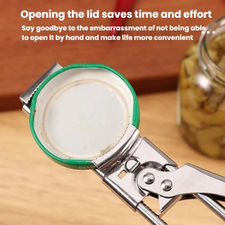 Jar lid can opener tool clamped to the lid with serrated grip wheel