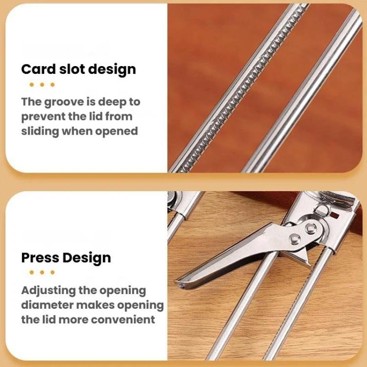 Adjustable can opener with card-slot opening groove and press-style handle design