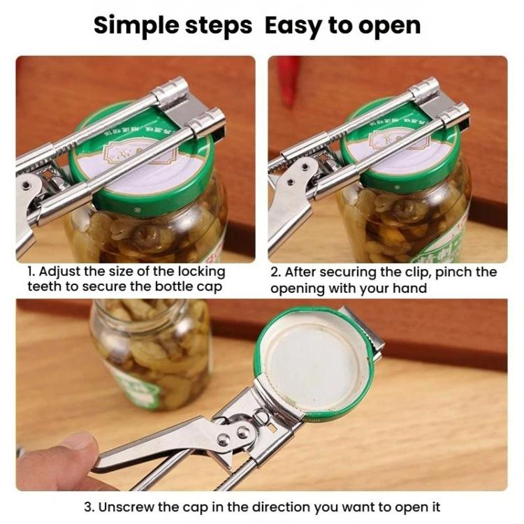 Can opener tool attaching to a jar lid using a locking cap and clamp teeth