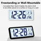 Freestanding LCD digital clock with blue backlit time and temperature display
