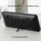 Black LCD digital clock with visible buttons and concealed rear stand