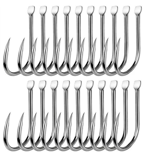 Octopus circle fishing hooks bundle, shiny silver barbed single hooks