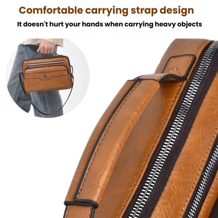 Tan PU crossbody bag strap detail with reinforced stitching and zipper-edge trim