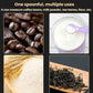Coffee measuring uses collage: beans, milk powder, tea leaves, and flour