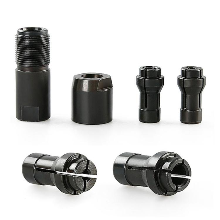 Set of black metal grinder chuck adapter sleeves with threaded couplers