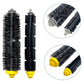 Black cylindrical scrub brush and gray end caps with close-up of bristle section