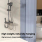 Grey shower curtain partition with ceiling-mounted metal rail and pleated panels