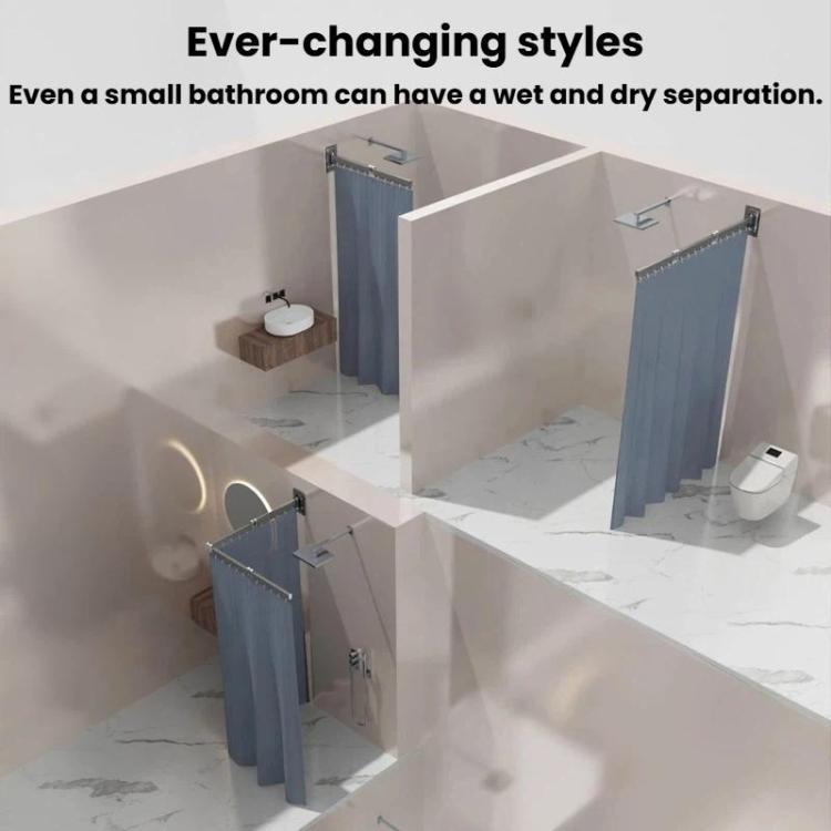 Foldable grey shower curtain partition with multi-fold wet-dry separation panels