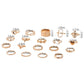 19 ring set size chart showing measurements for ring widths and band lengths in cm/mm