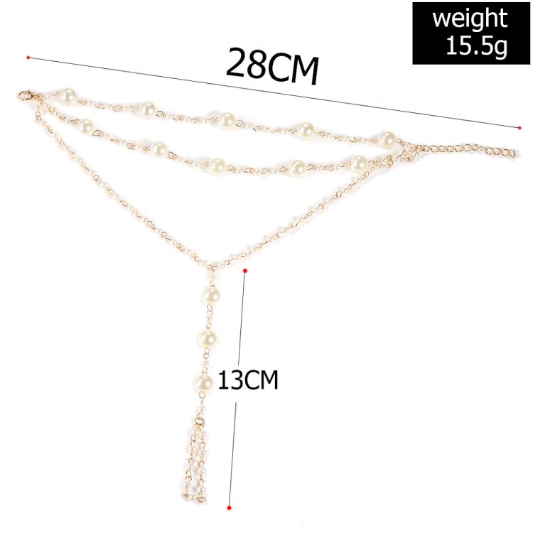 Gold-tone multi-layer pearl anklet, 28 cm length with 13 cm drop