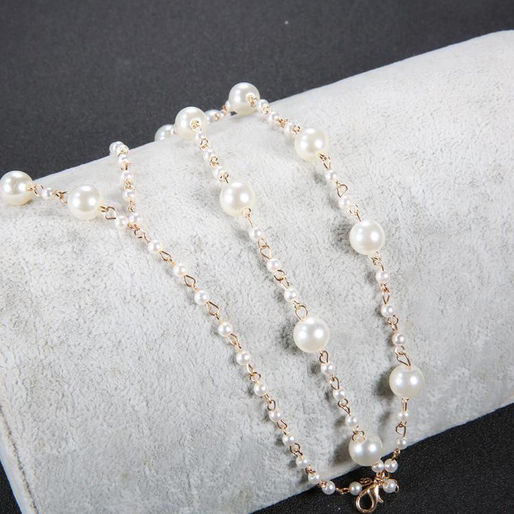 Multi-layer pearl anklet with three pearl strands and small lobster clasp