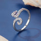 Adjustable seahorse opening ring, silver tone with purple and blue oval gemstone inlay