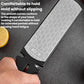 Handheld double-sided knife sharpener stone with textured grip handle and gray stone