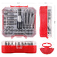 Compact 34-in-1 bit kit in red tray with clear cover, featuring multiple metal bits