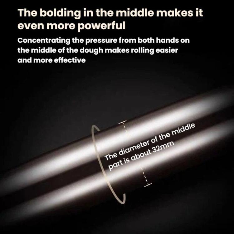 Stainless steel rolling pin with a marked center diameter for even rolling