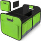 Foldable green storage box with carry handle and side storage pockets