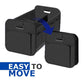 Pair of foldable black storage boxes with carry handles and side storage pockets