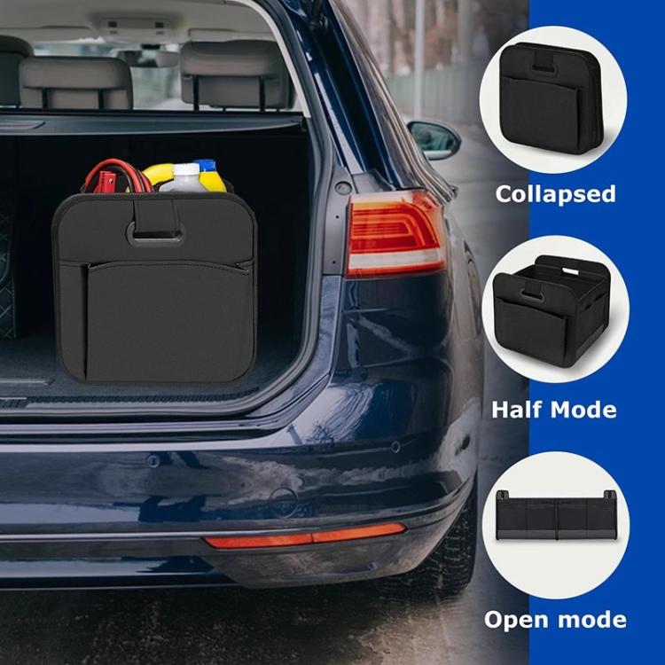 Foldable Oxford cloth storage box with handle, folded in car trunk