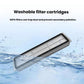 HEPA filter cartridge with pleated white media and black frame
