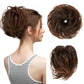 Faux bun updo wig with loose curls, dark brown wavy bun.