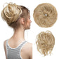 Faux bun updo wig with loose curls, blonde tousled bun.