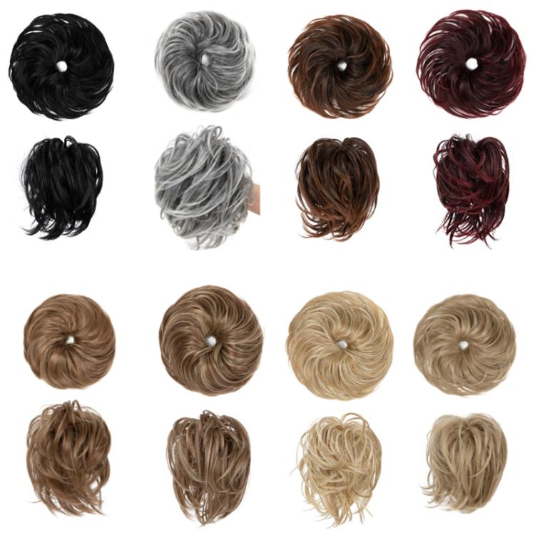 Faux bun updo wig color swatches in multiple shades, including black and burgundy.
