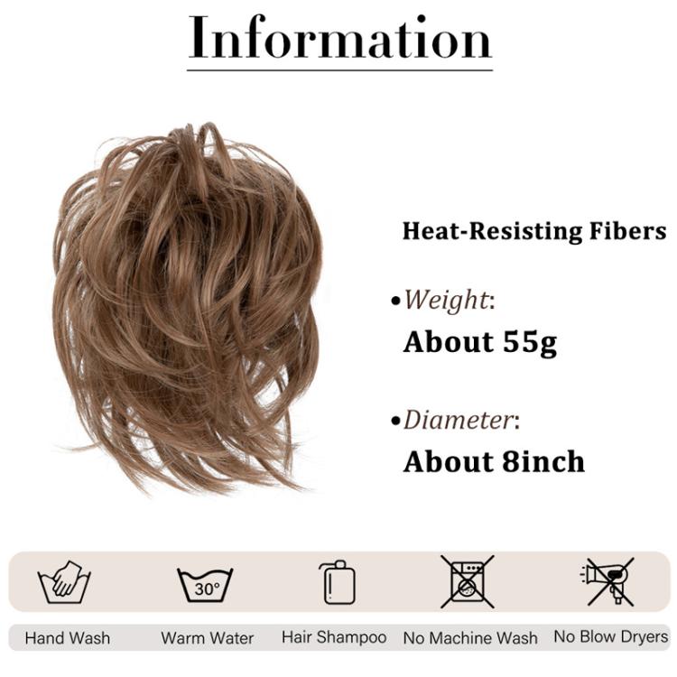 Faux bun updo wig with loose curls, light brown wavy bun.