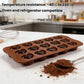 Brown silicone heart-shaped chocolate mold tray with heart-shaped cavities