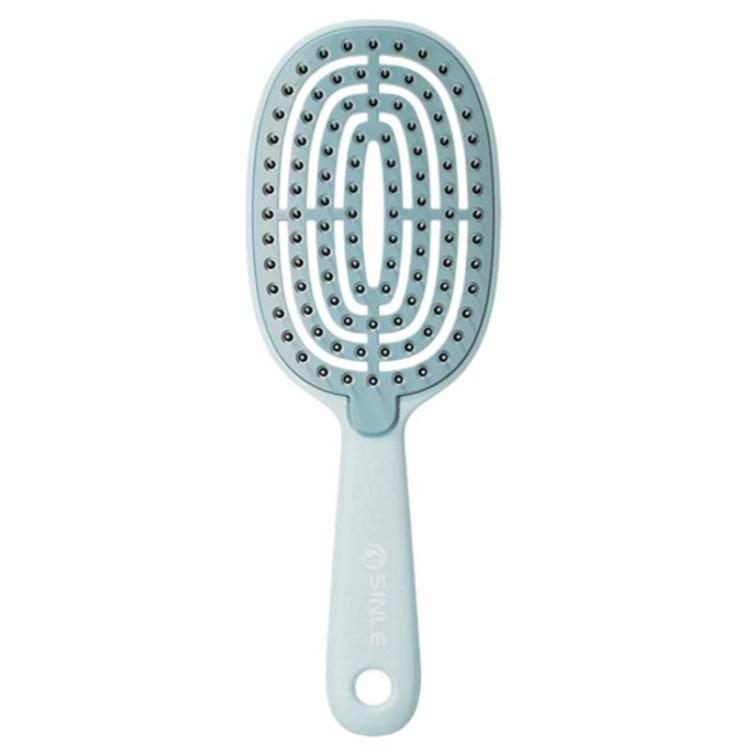 Hair massage comb with oval pin pad and light blue handle, dense massage pins