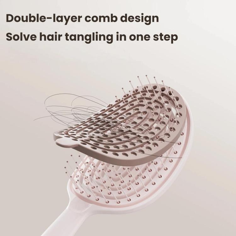 Pink hair massage comb with oval pin pad and white grip, double-layer bristles