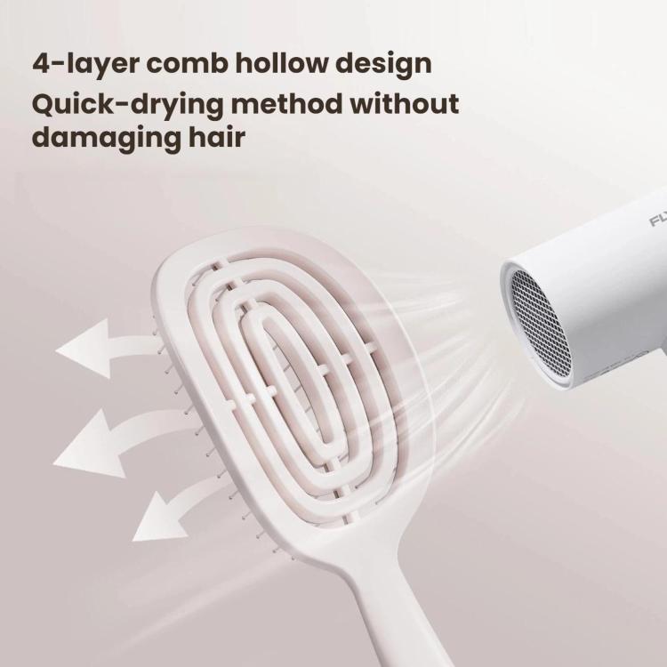 White hair massage comb with oval hollow pad and raised pin channels