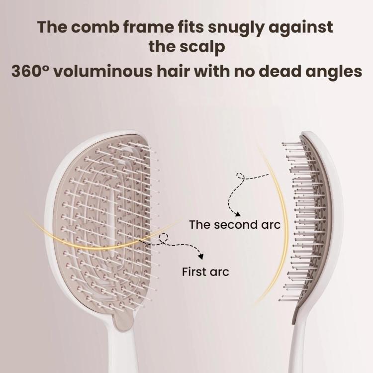 White hair massage comb with curved pin layout for full scalp coverage
