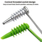 Stainless steel spiral cutting auger with conical threaded socket and green insert