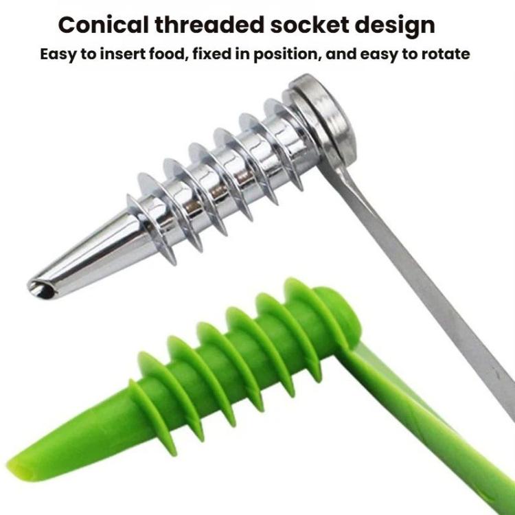 Stainless steel spiral cutting auger with conical threaded socket and green insert