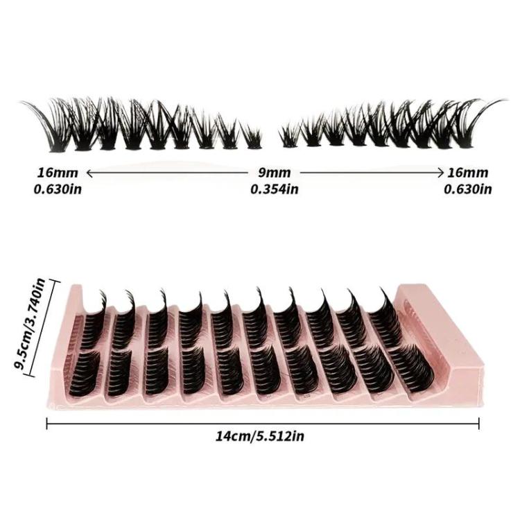 Curled black lash cluster band with measurement marks, long strip