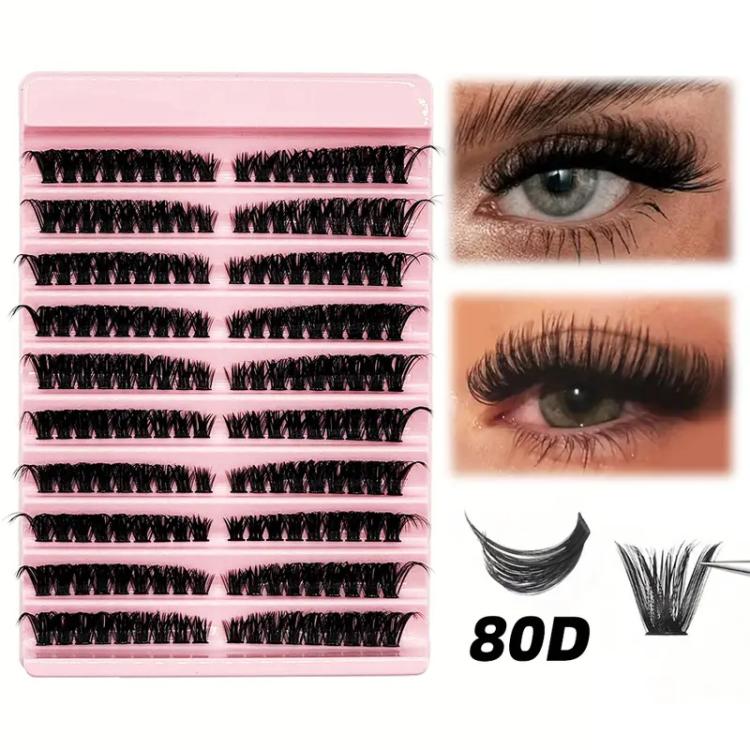 False eyelash clusters tray with closeup lash looks on the side