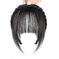 Thin simulated bang headband wig in black, front bangs and curved braid strands