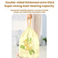 Pale yellow floral drawstring garbage bag held by pull handles