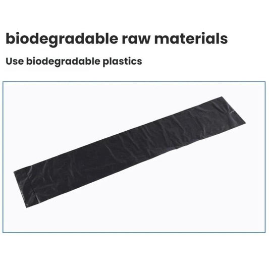 Portable pet waste disposal bag: long dark gray bag folded flat