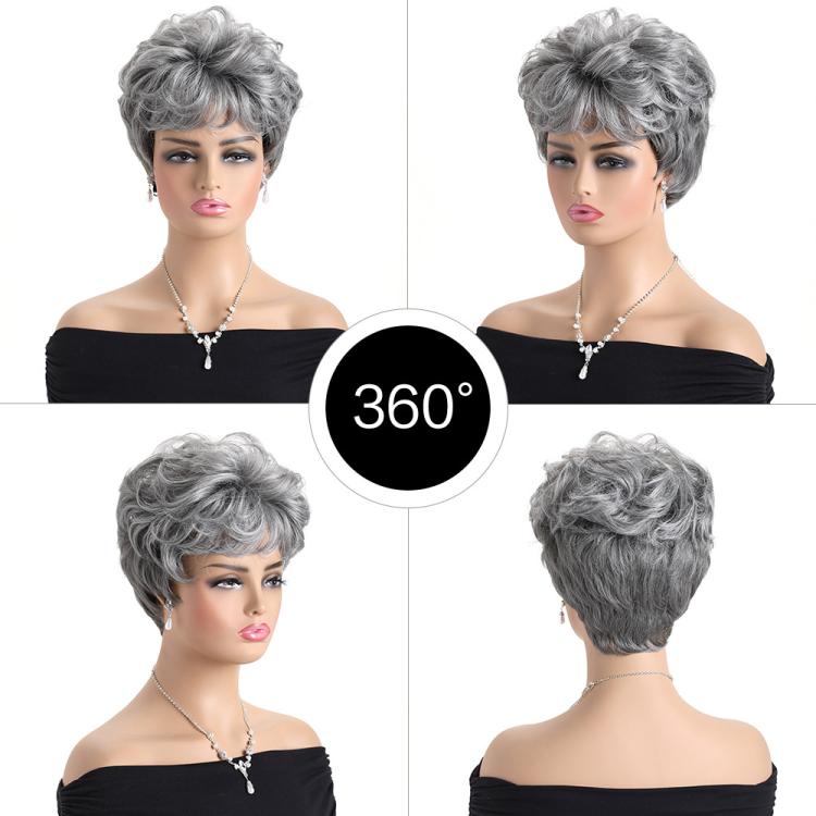 Short curly wig 360° view in silver-gray with voluminous curls