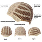 Breathable tan mesh wig cap with velvet ear pieces and rear adjust buckle