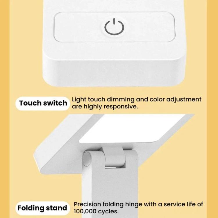 White desk lamp base with touch switch and power button under foldable arm