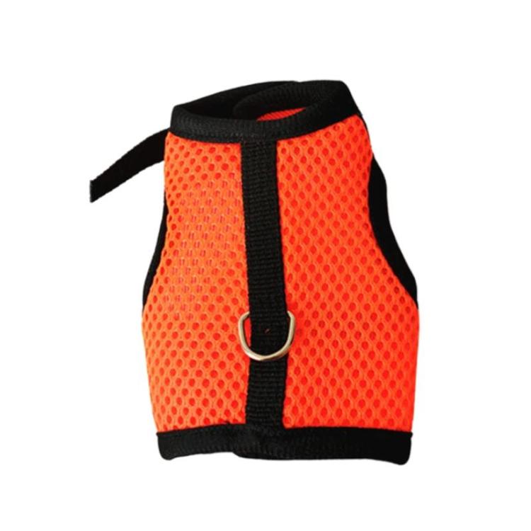 Orange mesh vest-style pet harness with black trim and front metal D-ring