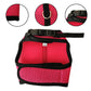 Red and pink vest-style harness with black straps, size M patch, front metal D-ring