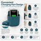 Teal wall charging caddy holding a smartphone, with cable access and open top