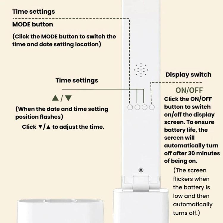 White LED desk lamp control panel with digital time and date display